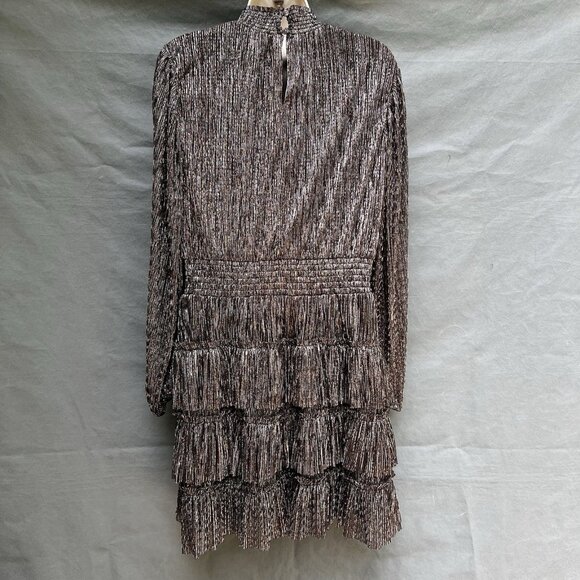 1. State Metallic Tiered Mini Dress Shimmery Long Sleeves Holiday New Years Sz L - Picture 2 of 5